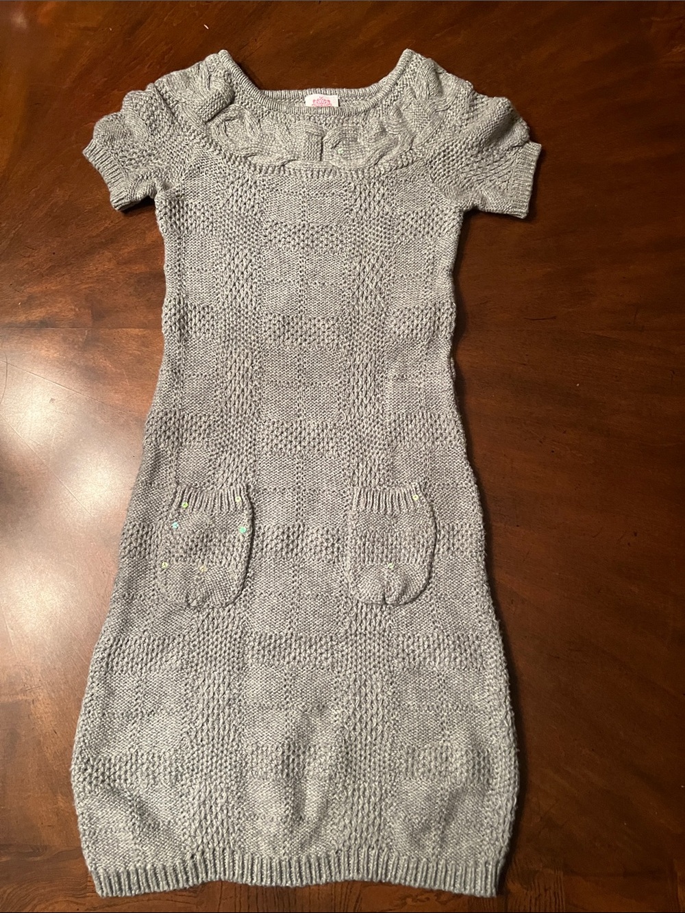 The Children's Place Gray Knit Short-Sleeve Cable Pocket Dress
